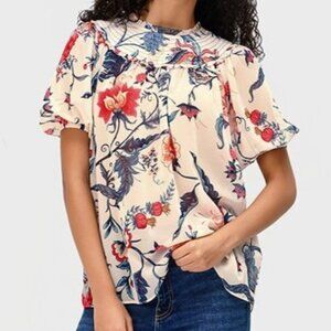 eShakti Wayward Fancies Floral Print Georgette Ruched Blouse Sz XS (2)